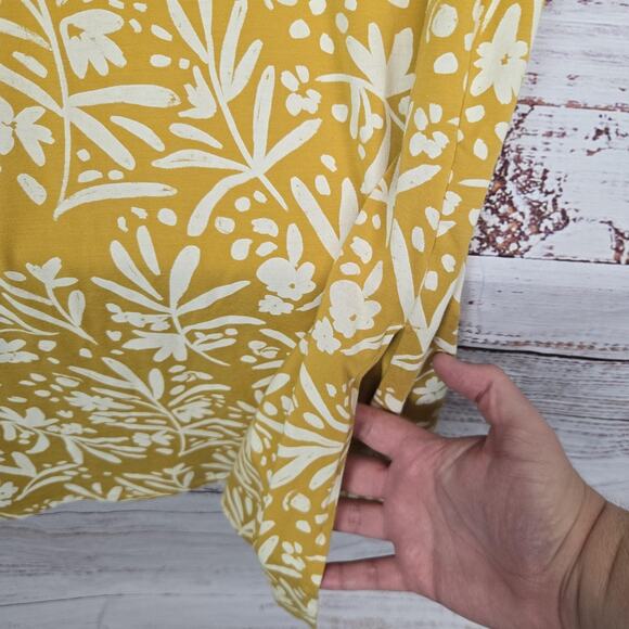 Garnet Hill Midi Dress Sz L Yellow Floral Sleeveless Tencel Spandex Flowy Slits - Picture 5 of 13